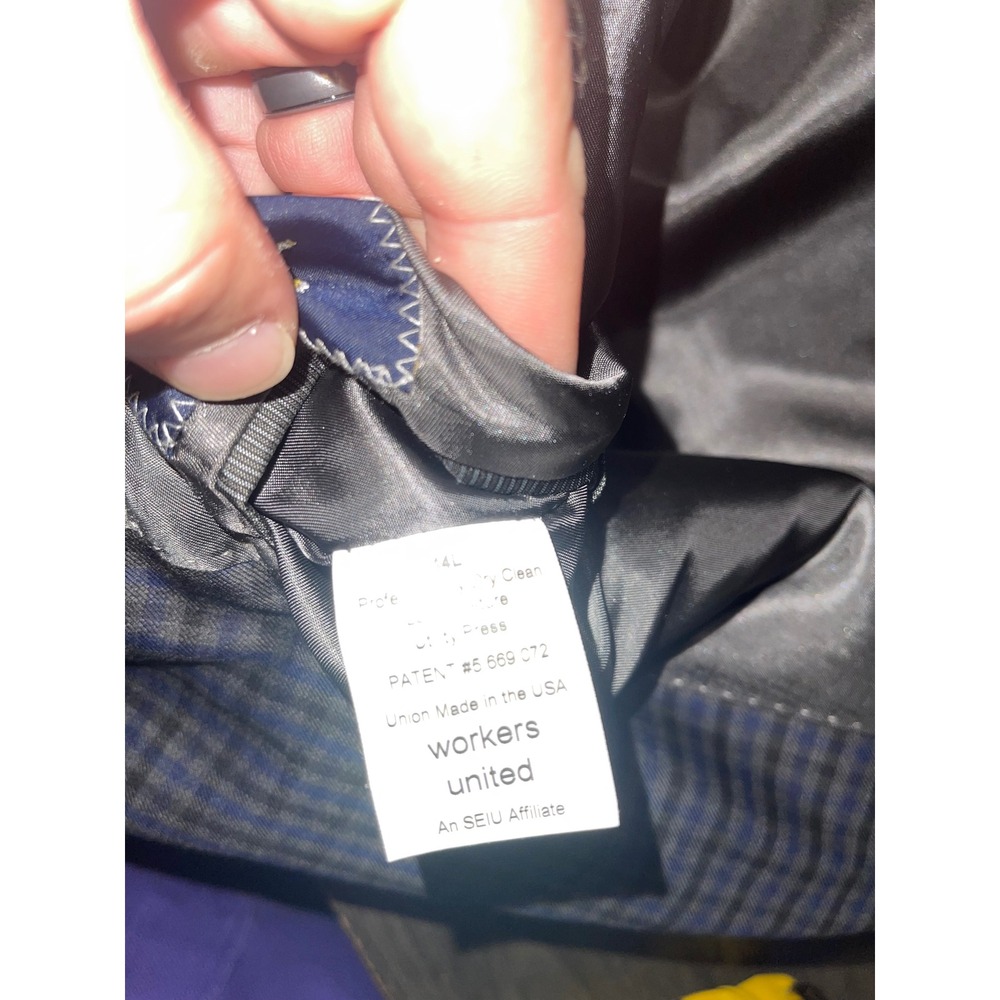 Hart Schaffner Marx Mens Size 44L Blue Plaid Sport Coat Blazer USA Made